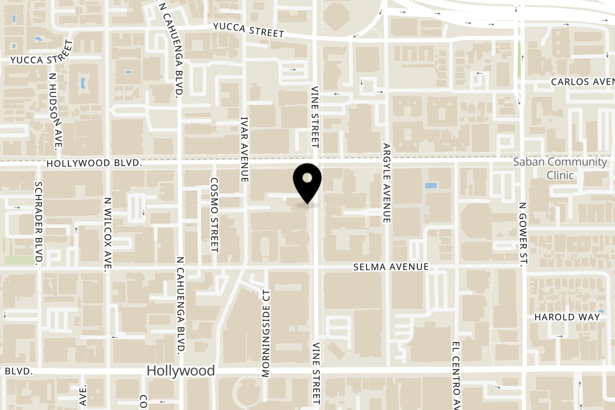 Map showing the location of Float Hollywood on 1635 Vine St in Los Angeles
